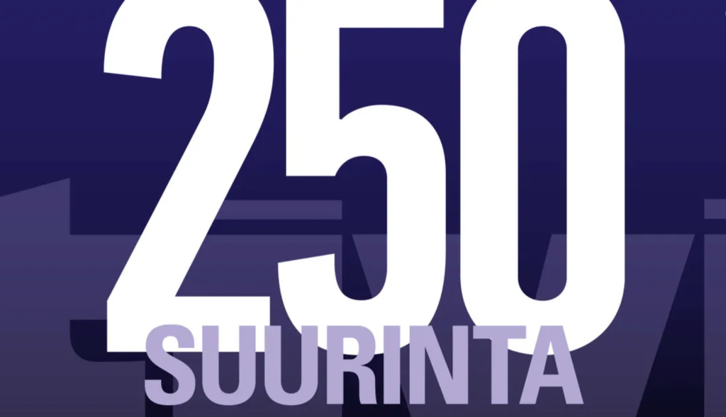 Tummansininen tausta, jota vasten valkoisella teksti "250 suurinta".