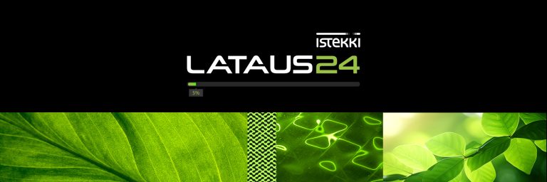 Lataus24-asiakaspäivien banneri. Lataus24 teksti on mustaa taustaa varten ja sen alla on vihreitä graafisia kuvioita.